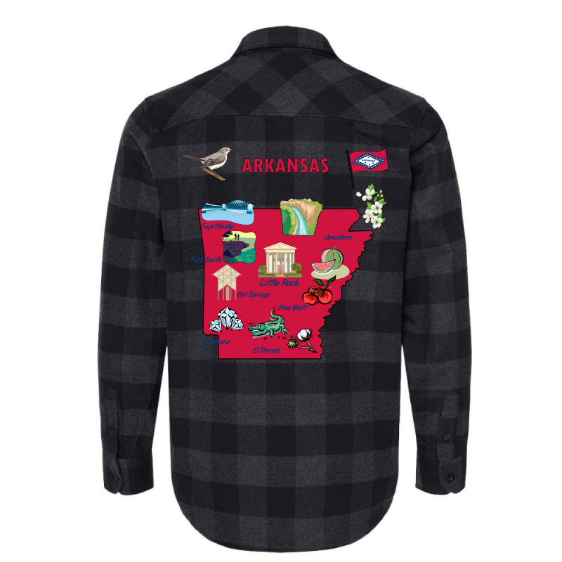 Tourist Attractions Map Of Arkansas State Usa Major Cities  Music Flannel Shirt | Artistshot