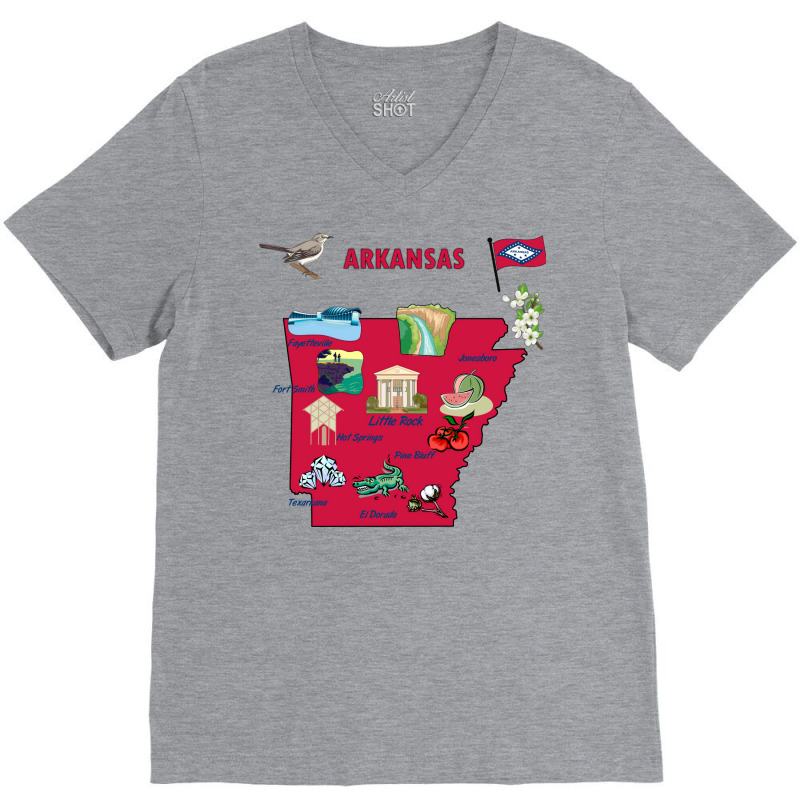 Tourist Attractions Map Of Arkansas State Usa Major Cities  Music V-neck Tee | Artistshot