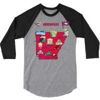 Tourist Attractions Map Of Arkansas State Usa Major Cities  Music 3/4 Sleeve Shirt | Artistshot