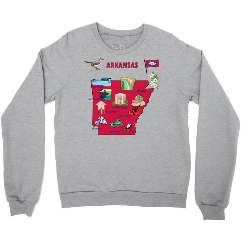 Tourist Attractions Map Of Arkansas State Usa Major Cities  Music Crewneck Sweatshirt | Artistshot