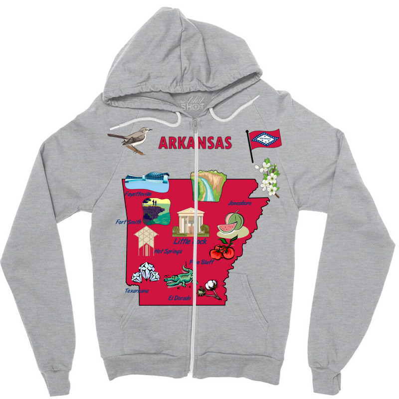 Tourist Attractions Map Of Arkansas State Usa Major Cities  Music Zipper Hoodie | Artistshot