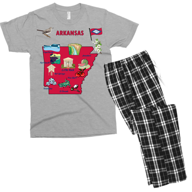 Tourist Attractions Map Of Arkansas State Usa Major Cities  Music Men's T-shirt Pajama Set | Artistshot