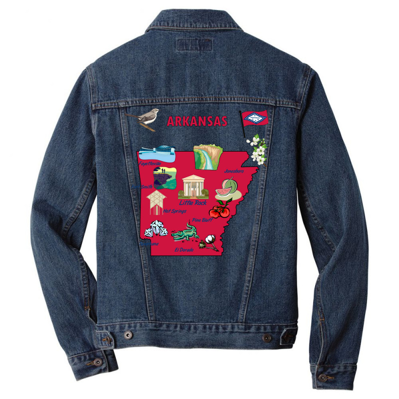 Tourist Attractions Map Of Arkansas State Usa Major Cities  Music Men Denim Jacket | Artistshot