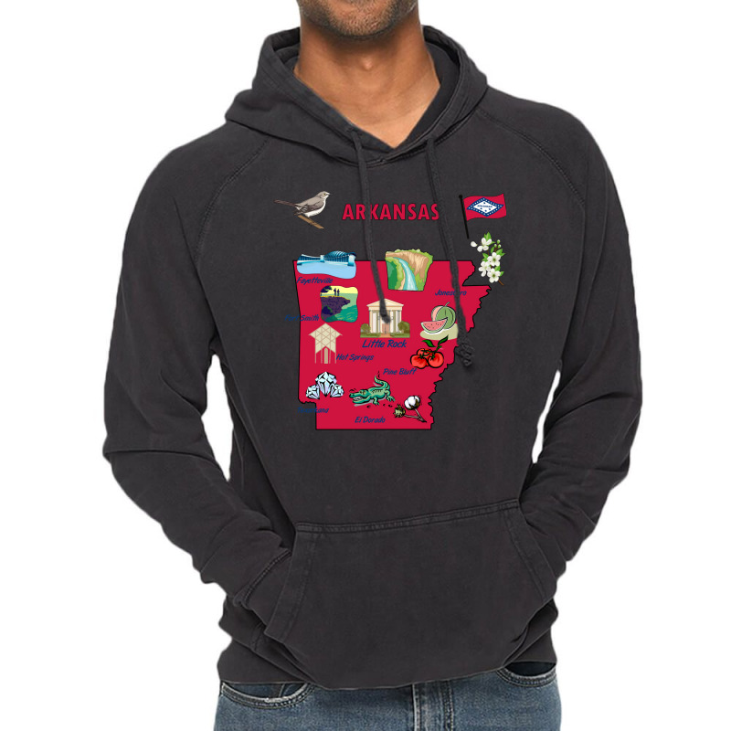 Tourist Attractions Map Of Arkansas State Usa Major Cities  Music Vintage Hoodie | Artistshot