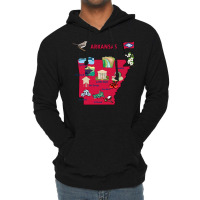 Tourist Attractions Map Of Arkansas State Usa Major Cities  Music Lightweight Hoodie | Artistshot