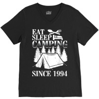 25th Birthday Eat Sleep Camping Camper V-neck Tee | Artistshot