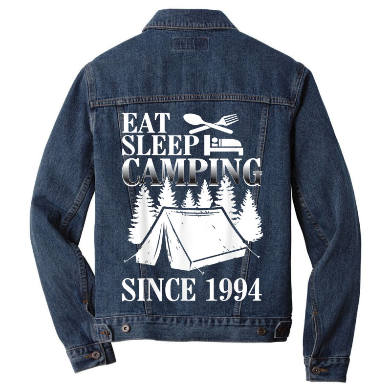 25th Birthday Eat Sleep Camping Camper Men Denim Jacket by ALFREDMCGOWAN | Artistshot