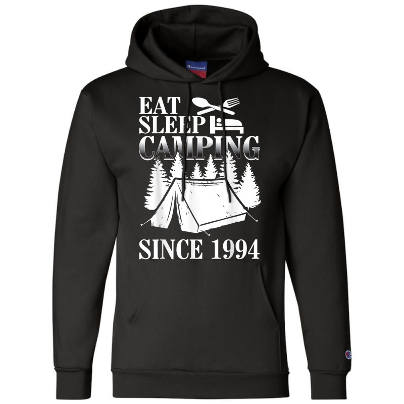 25th Birthday Eat Sleep Camping Camper Champion Hoodie by ALFREDMCGOWAN | Artistshot