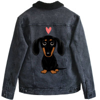 Black And Tan Dachshund With Heart  Cute Cartoon Wiener Dog Unisex Sherpa-lined Denim Jacket | Artistshot