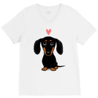 Black And Tan Dachshund With Heart  Cute Cartoon Wiener Dog V-neck Tee | Artistshot