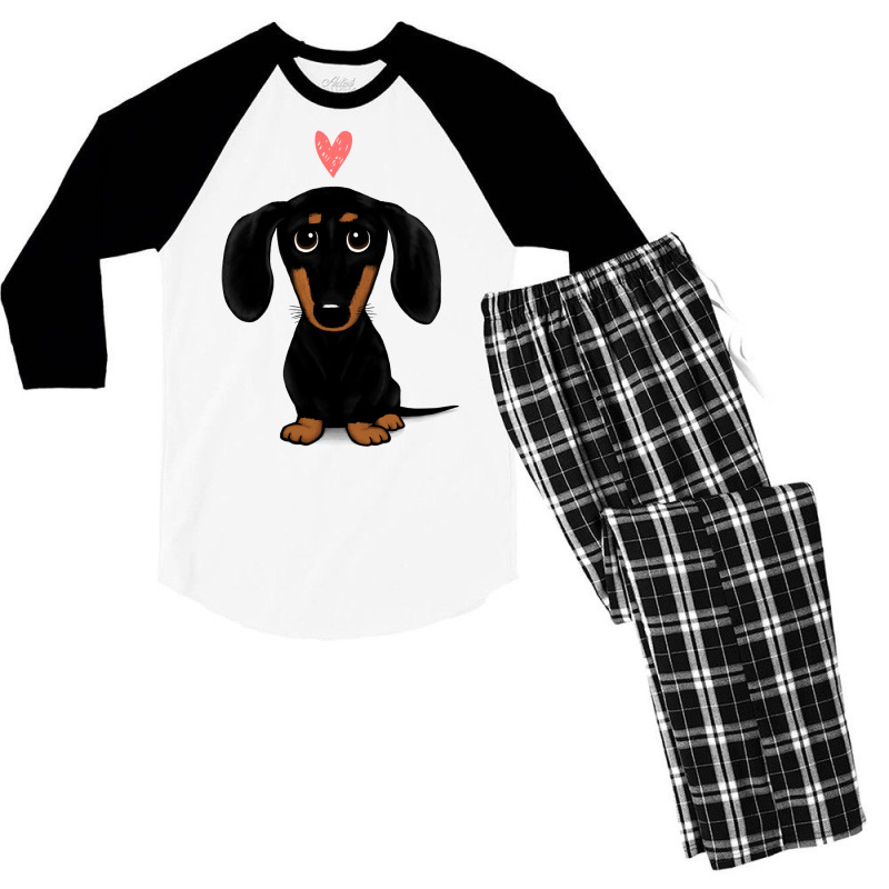 Black And Tan Dachshund With Heart  Cute Cartoon Wiener Dog Men's 3/4 Sleeve Pajama Set by mamahyzador4 | Artistshot