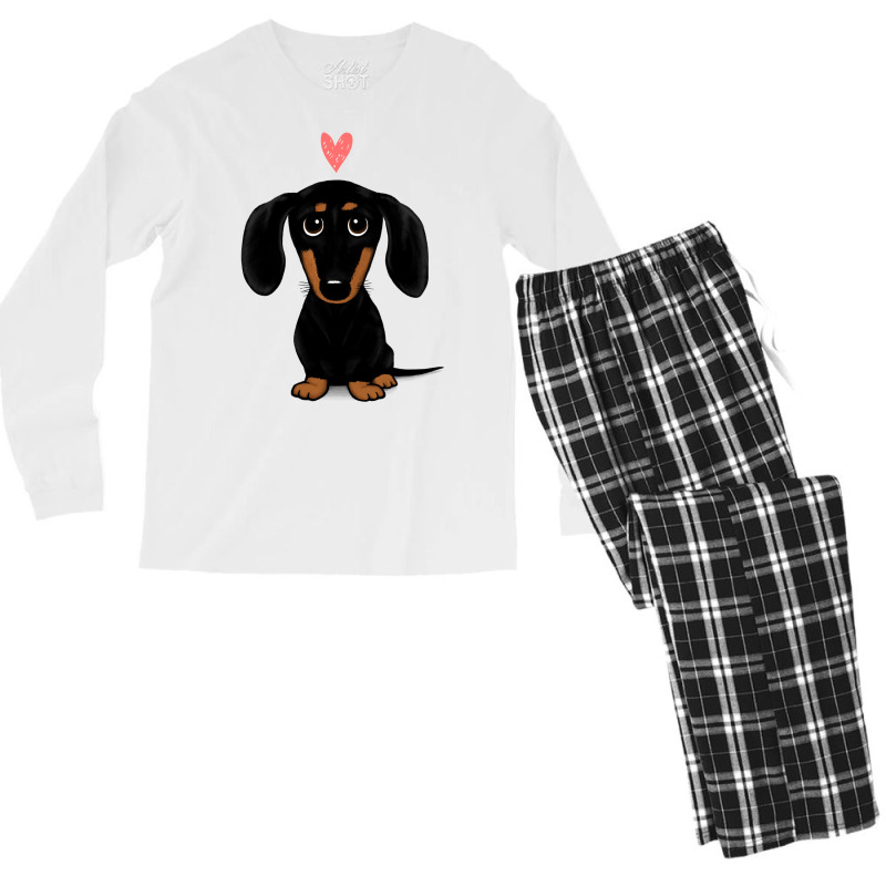 Black And Tan Dachshund With Heart  Cute Cartoon Wiener Dog Men's Long Sleeve Pajama Set by mamahyzador4 | Artistshot