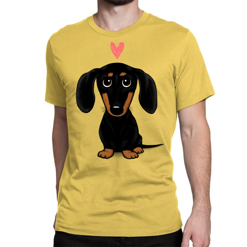 Black And Tan Dachshund With Heart  Cute Cartoon Wiener Dog Classic T-shirt by mamahyzador4 | Artistshot