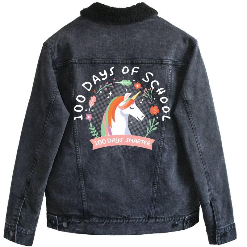 100 Days Of School 100 Days Smarter Quote Unisex Sherpa-lined Denim Jacket | Artistshot