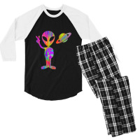 Alien Hippie Saturn Silhouette I Aliens Ufo Roswell Tie Dye Men's 3/4 Sleeve Pajama Set | Artistshot