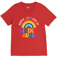 Happy 100th Day Of School Kindergarten Teacher Girls Rainbow 80s V-neck Tee | Artistshot