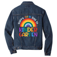 Happy 100th Day Of School Kindergarten Teacher Girls Rainbow 80s Men Denim Jacket | Artistshot