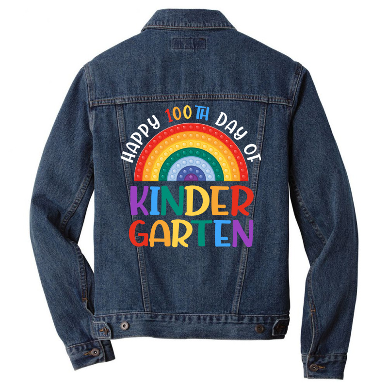 Happy 100th Day Of School Kindergarten Teacher Girls Rainbow 80s Men Denim Jacket by jhanasuttal | Artistshot