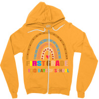 100 Days Of School First Grade Teacher Boho Rainbow Blue Zipper Hoodie | Artistshot