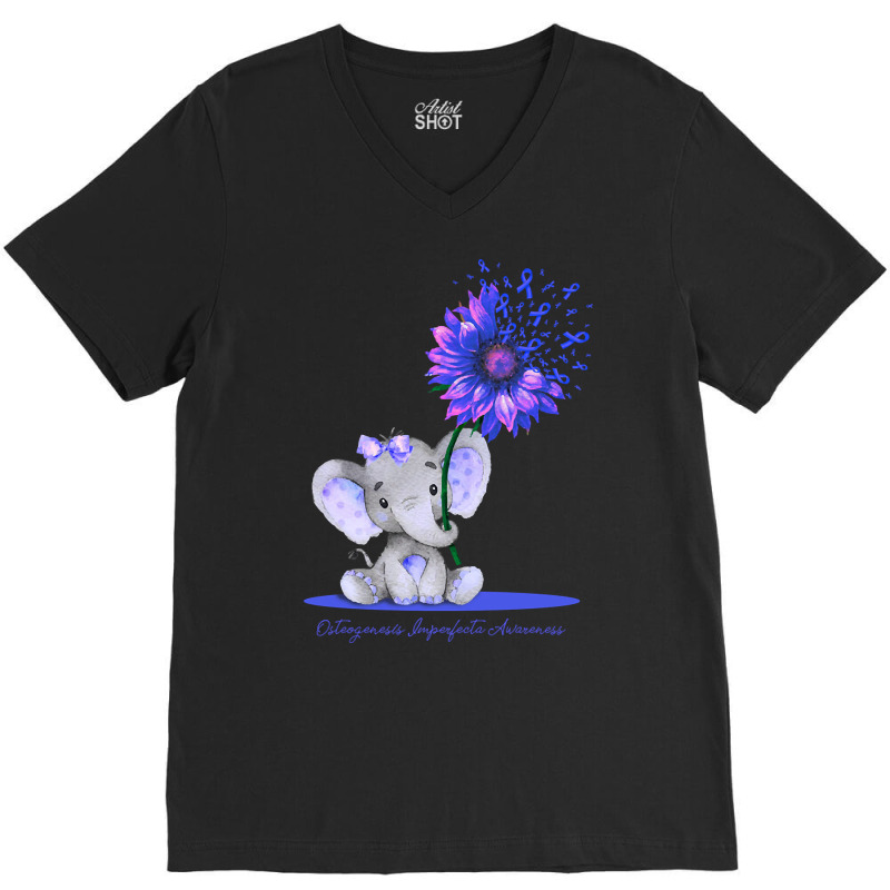 Hot Trend Osteogenesis Imperfecta Awareness Cute Elephant Sunflower Bl V-Neck Tee by greggjvandervor | Artistshot