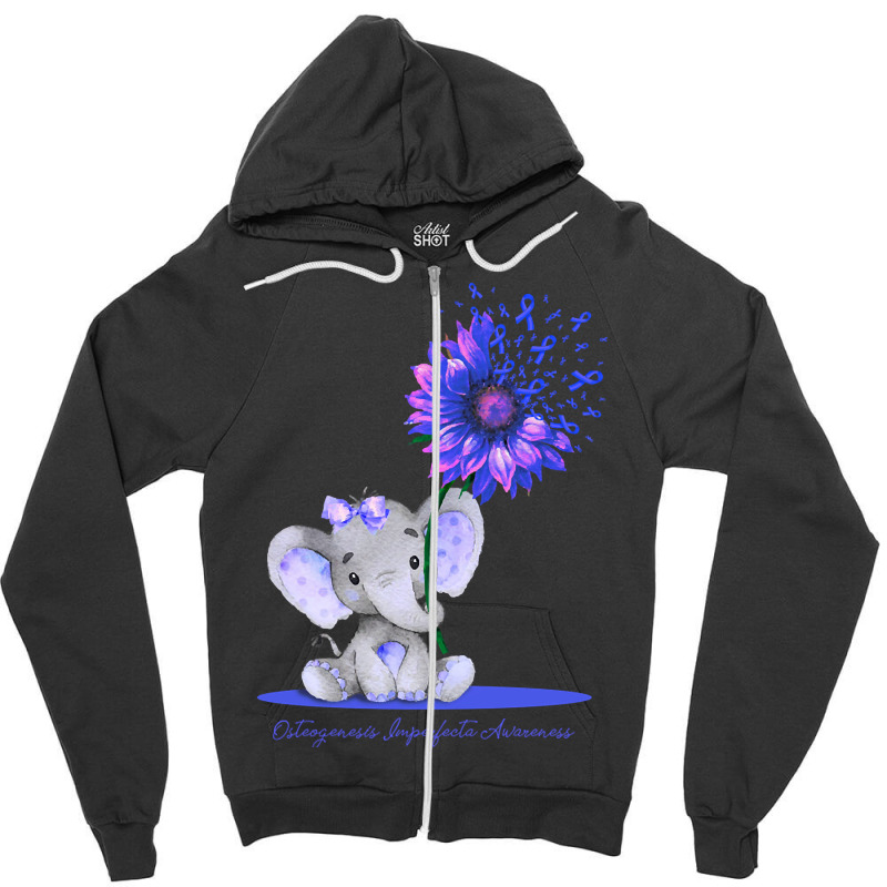 Hot Trend Osteogenesis Imperfecta Awareness Cute Elephant Sunflower Bl Zipper Hoodie by greggjvandervor | Artistshot