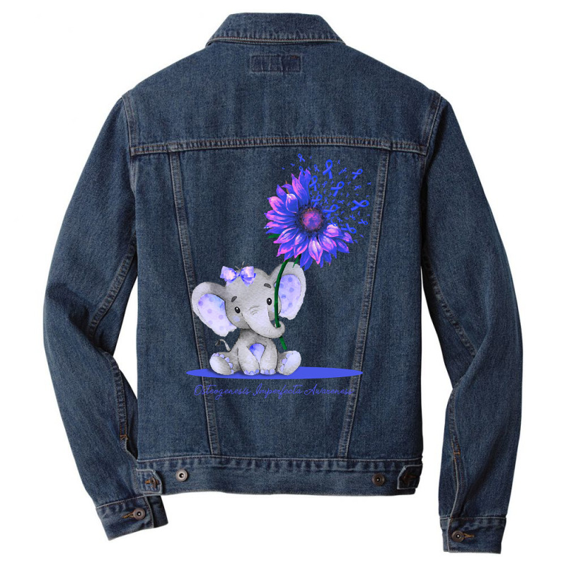 Hot Trend Osteogenesis Imperfecta Awareness Cute Elephant Sunflower Bl Men Denim Jacket by greggjvandervor | Artistshot