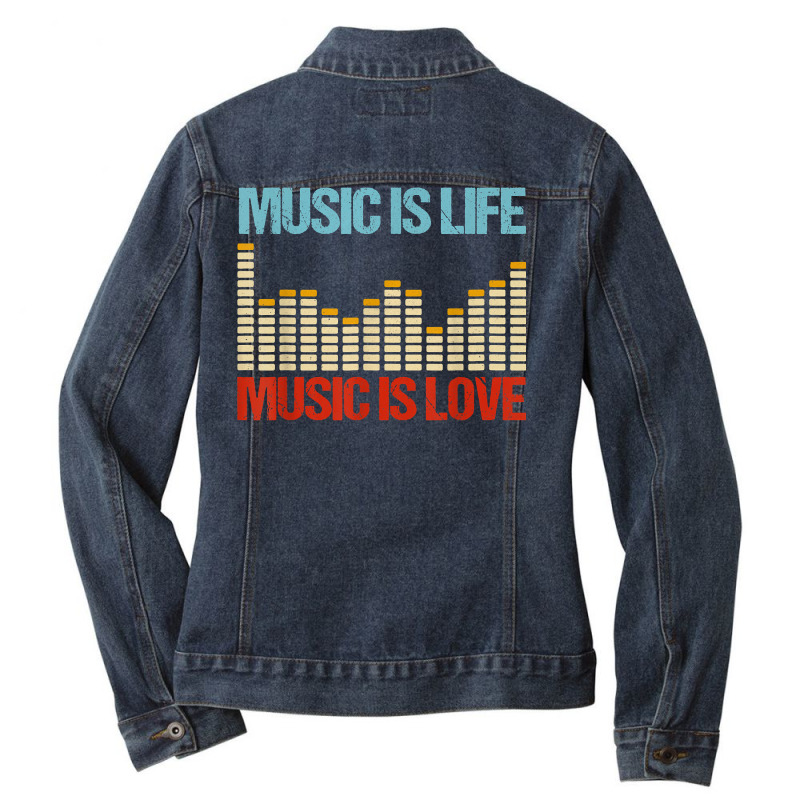 Music Is Life Music Is Love Equalizer Spectrum Analyzer T Shirt Ladies Denim Jacket by araceliphexy | Artistshot