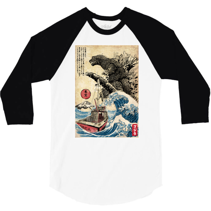 Orca In Japan Woodblock Nature 3/4 Sleeve Shirt | Artistshot