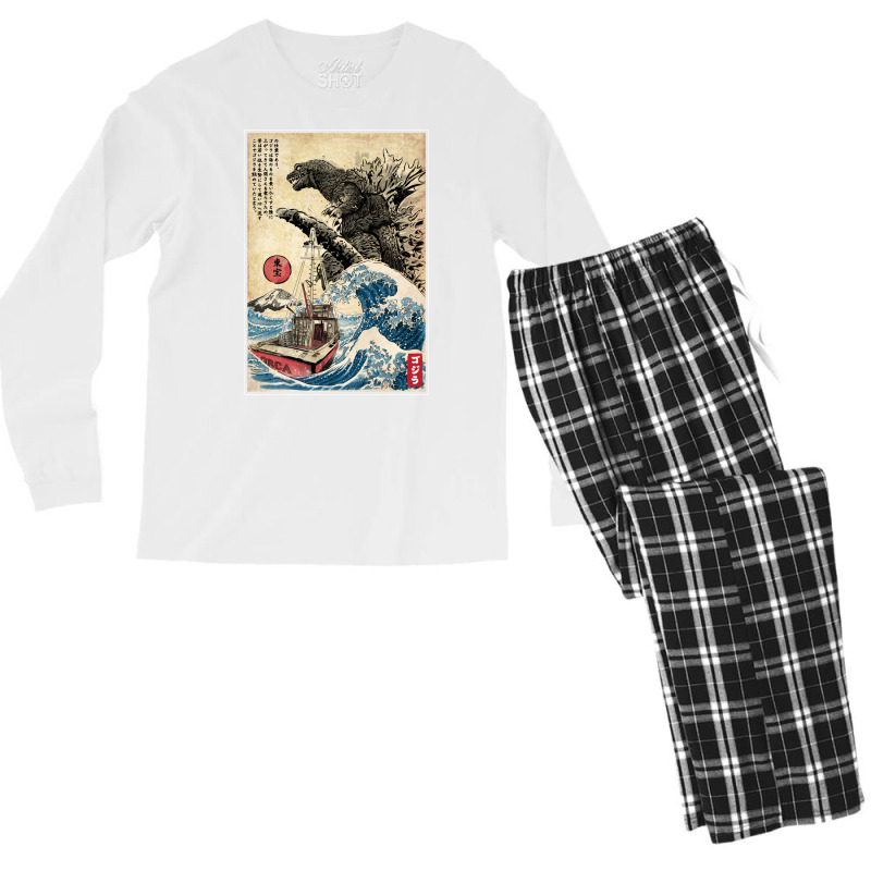 Orca In Japan Woodblock Nature Men's Long Sleeve Pajama Set | Artistshot