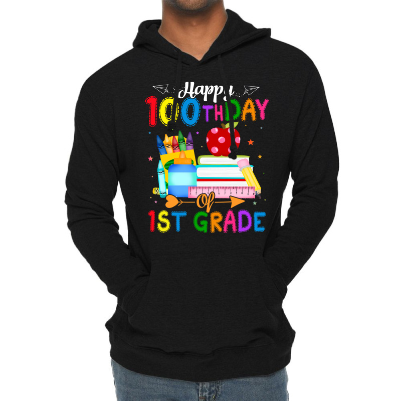 Happy 100th Day Of 1st Grade Teacher 100 Days Of School Boys Red Lightweight Hoodie | Artistshot