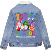 Happy 100th Day Of School Cute Gnome Kindergarten Teacher Trending Unisex Sherpa-lined Denim Jacket | Artistshot