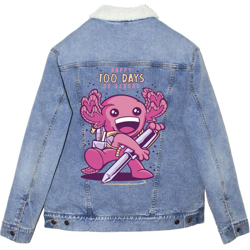 100 Days Of School Axolotl Vintage Unisex Sherpa-lined Denim Jacket | Artistshot