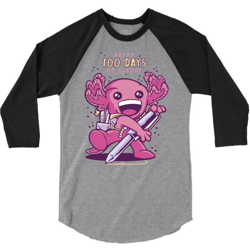 100 Days Of School Axolotl Vintage 3/4 Sleeve Shirt | Artistshot