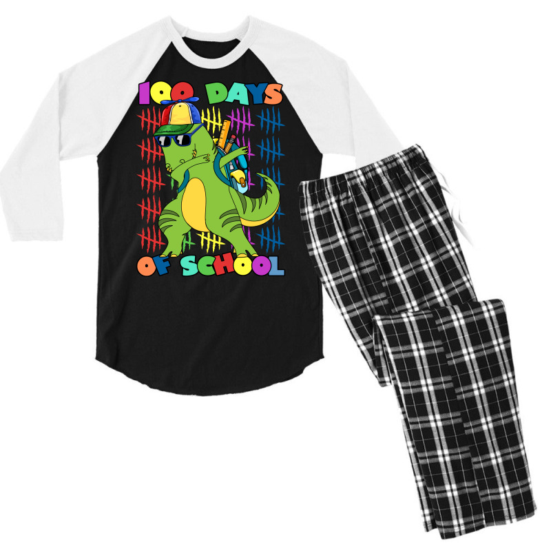 100 Days Of School Dabbing Dinosaur Trex Trending Men's 3/4 Sleeve Pajama Set | Artistshot