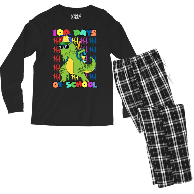 100 Days Of School Dabbing Dinosaur Trex Trending Men's Long Sleeve Pajama Set | Artistshot