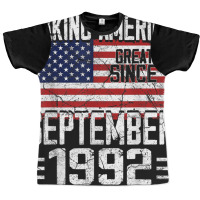 28th Birthday Gift September 1992 American Flag 28 Years Old Graphic T-shirt | Artistshot