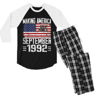 28th Birthday Gift September 1992 American Flag 28 Years Old Men's 3/4 Sleeve Pajama Set | Artistshot