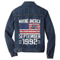 28th Birthday Gift September 1992 American Flag 28 Years Old Men Denim Jacket | Artistshot