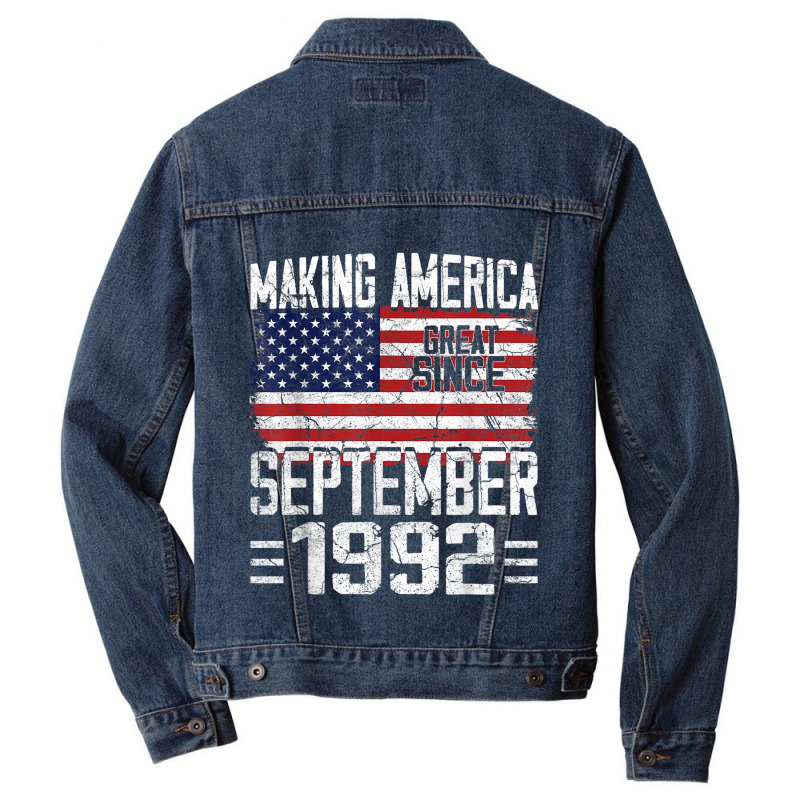 28th Birthday Gift September 1992 American Flag 28 Years Old Men Denim Jacket by ALFREDMCGOWAN | Artistshot