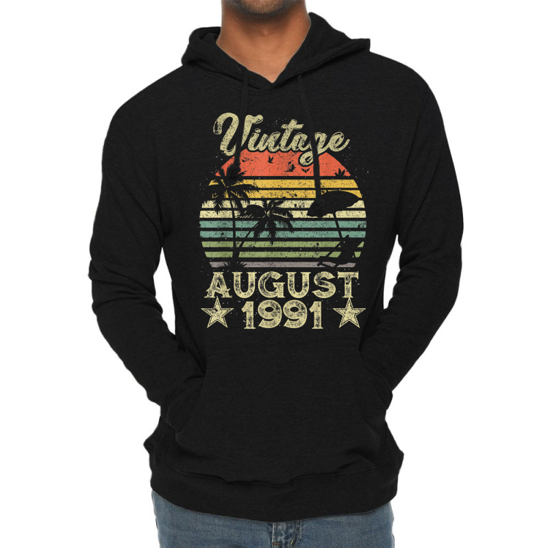 28th Birthday Gift Vintage 28 Years Old August 1991 S Lightweight Hoodie by ALFREDMCGOWAN | Artistshot