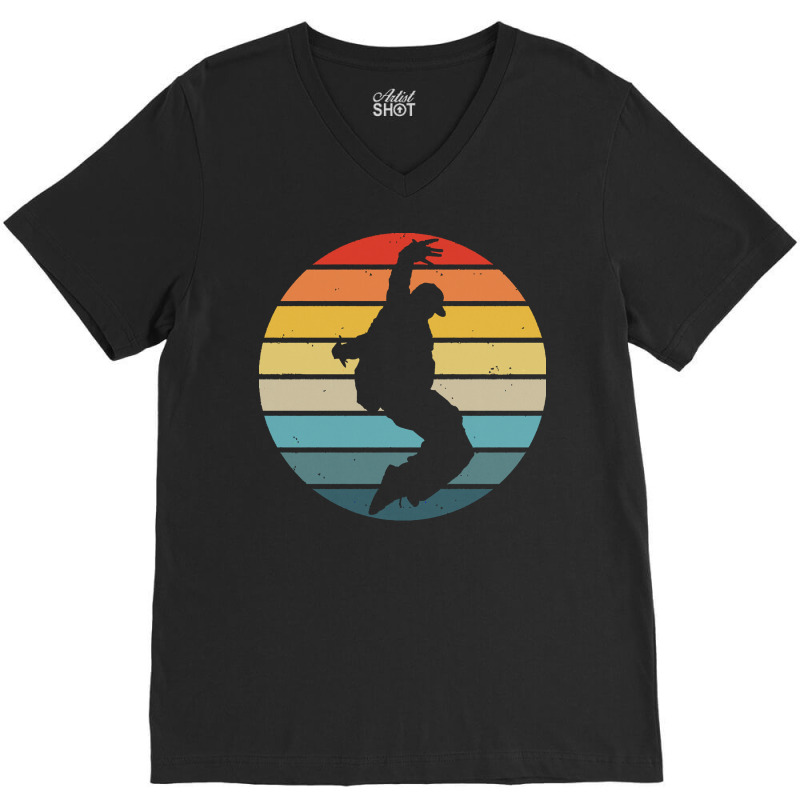 Hip Hop T  Shirt Break Dance Silhouette On A Distressed Retro Sunset D V-Neck Tee by blockmarta105 | Artistshot