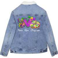 Peace Love King Cake Funny Mardi Gras Party Carnival Gift Unisex Sherpa-lined Denim Jacket | Artistshot