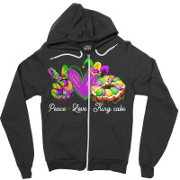 Peace Love King Cake Funny Mardi Gras Party Carnival Gift Zipper Hoodie | Artistshot