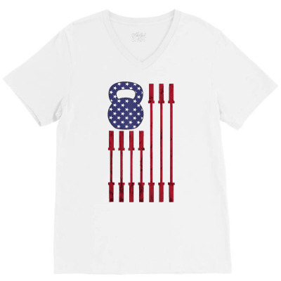 Kettlebell Funny Gym Workout American Flag Usa 4th Of July T Shirt V-neck Tee Designed By Casoncastaneda