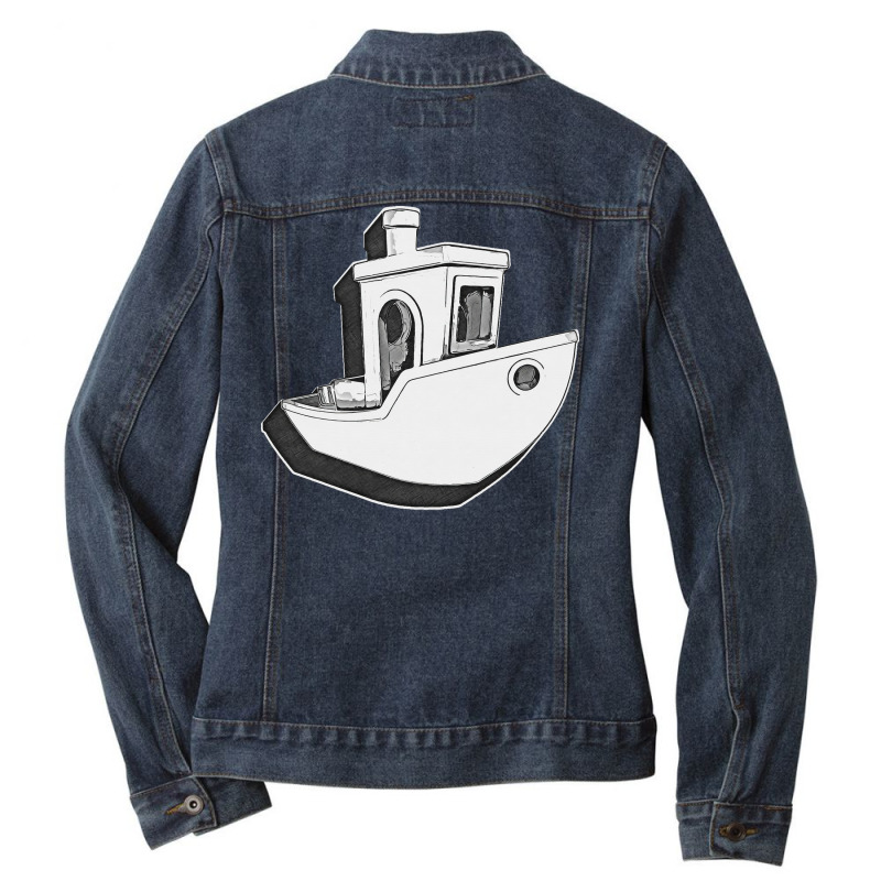 A Benchy Pattern Artwork Drawing 3d Printer For The Maker Nostalgia Ladies Denim Jacket by cunodemskap | Artistshot