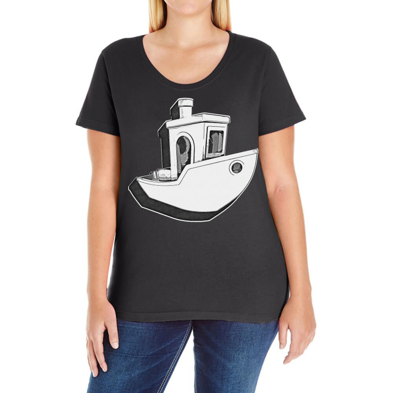 A Benchy Pattern Artwork Drawing 3d Printer For The Maker Nostalgia Ladies Curvy T-Shirt by cunodemskap | Artistshot