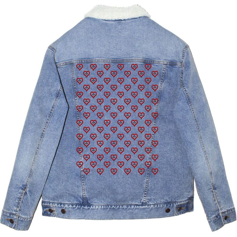 Love Heart In Red Color Pattern Red Unisex Sherpa-Lined Denim Jacket by quningakaara8 | Artistshot