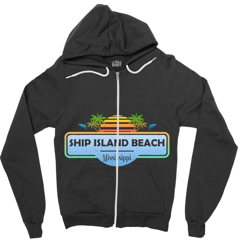 Artistshort Trending Ship Island Beach Mississippi, Palm Trees Sunset Zipper Hoodie by poppyallen | Artistshot