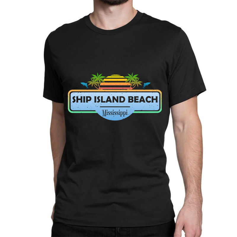 Artistshort Trending Ship Island Beach Mississippi, Palm Trees Sunset Classic T-shirt by poppyallen | Artistshot