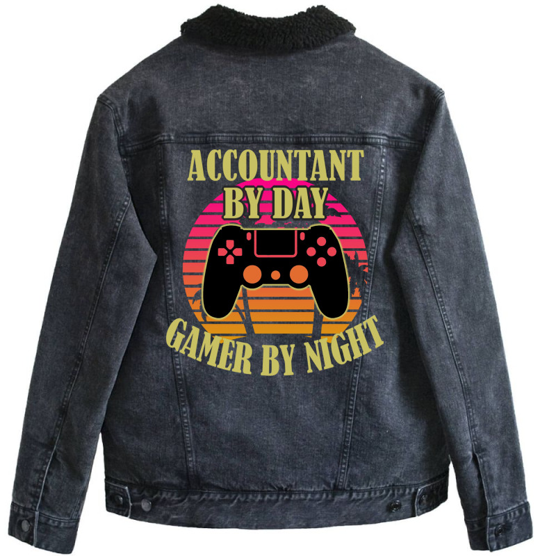 Accountant By Day Gamer By Night 70s Unisex Sherpa-lined Denim Jacket | Artistshot